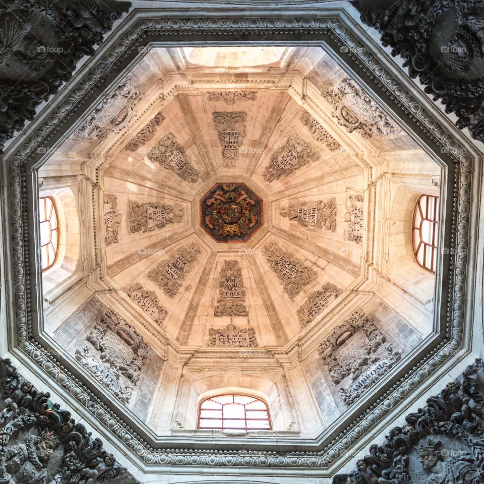 Oviedo Cathedral's inner dome. Ceiling of the Chapel of Nuestra Señora del Rey Casto (Our Lady of the Chaste King). Asturias, Spain