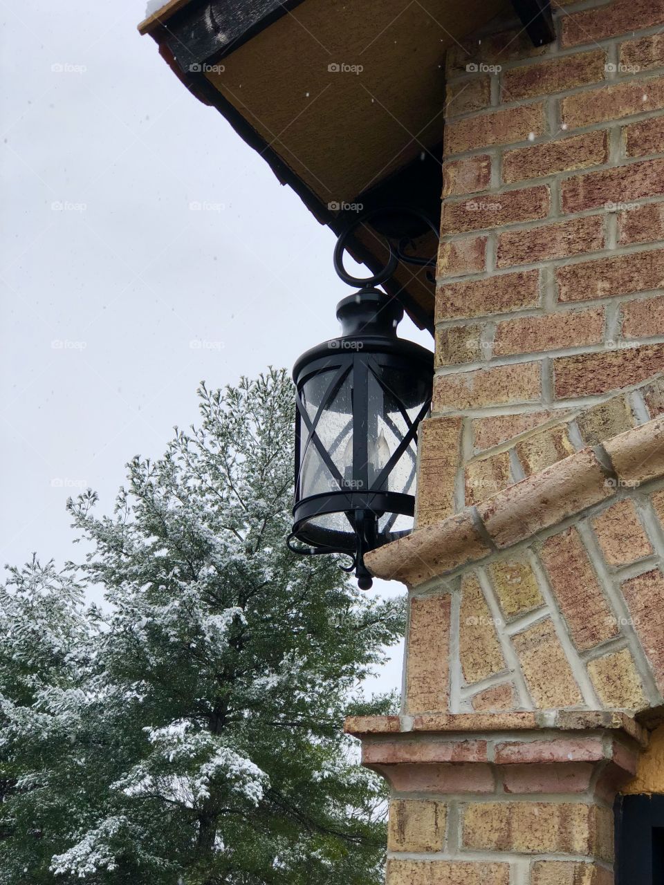 Lantern rustic snow scene 