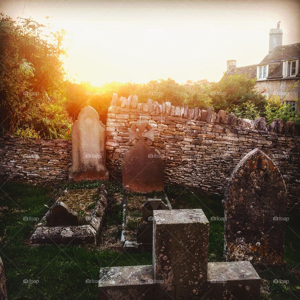 Graveyard at sunset. 
