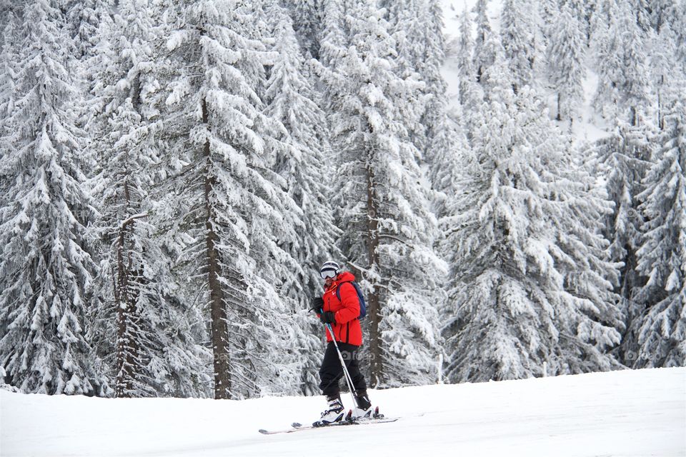 Man skiing in peak Postavarul 