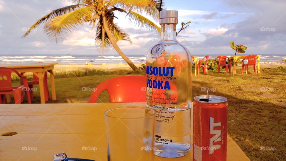 vodka with energy drink in a paradise