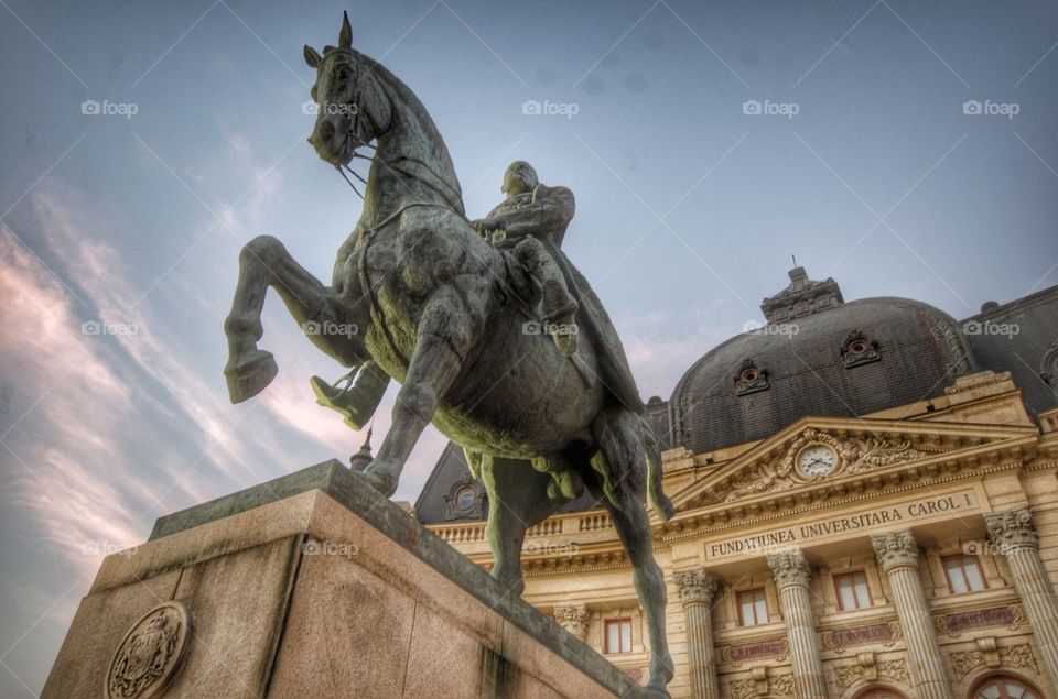 Late afternoon's view over the equestrian monument of king Carol I