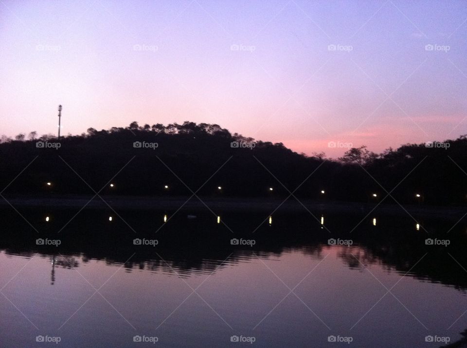 After sunset over a lake 