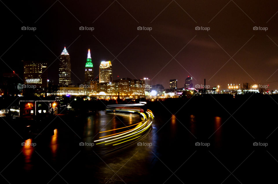 Cleveland harbor at night