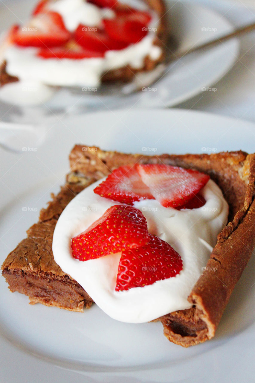 Chocolate breakfast puff on plate