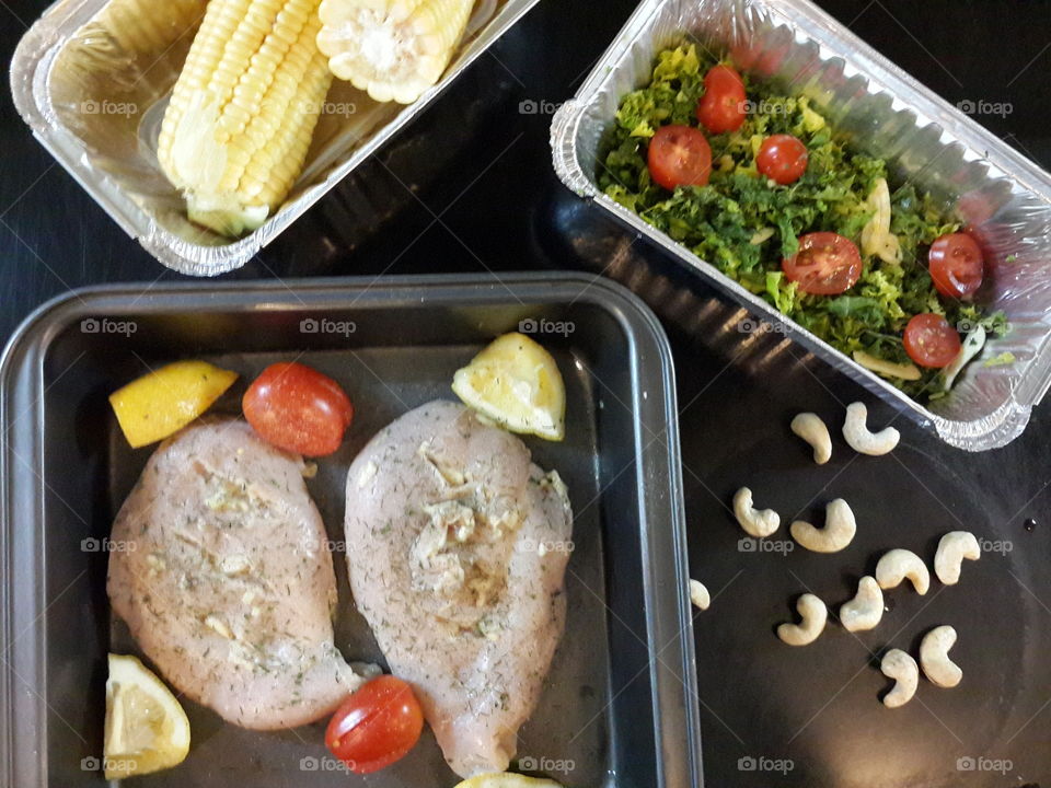 food preparation. ingredients for baked chicken