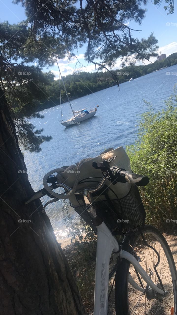Morning bikeride by lakeside in Stockholm