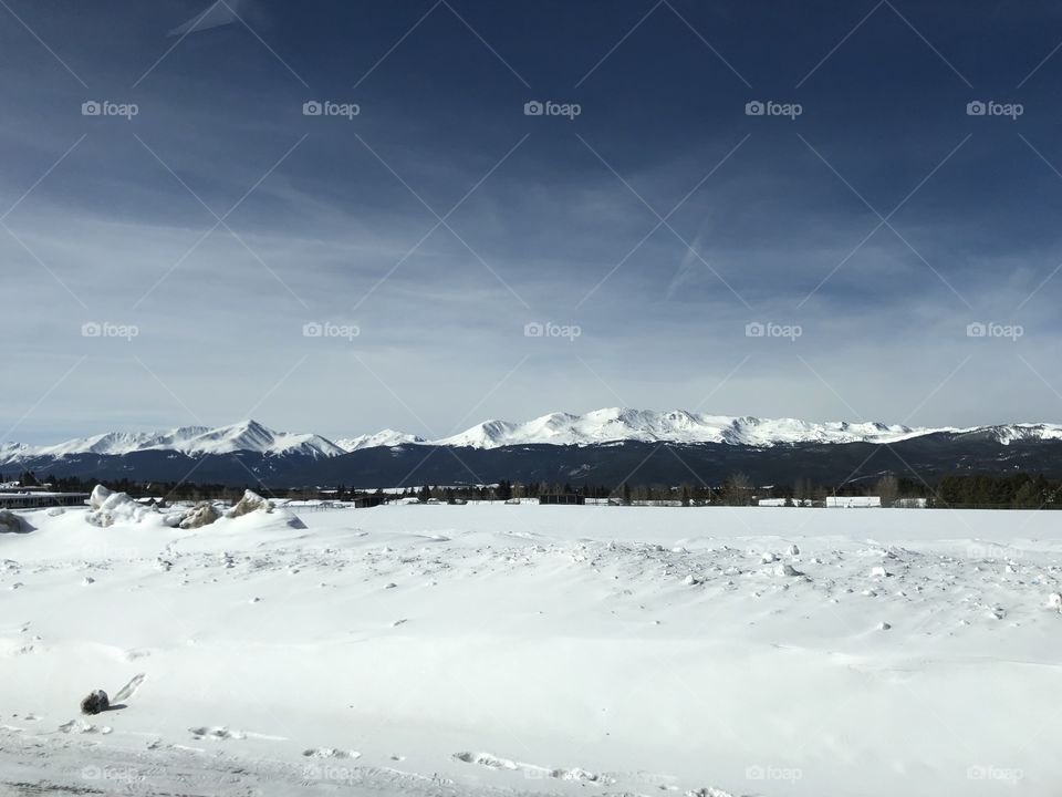 View of the snowy mountain range.
