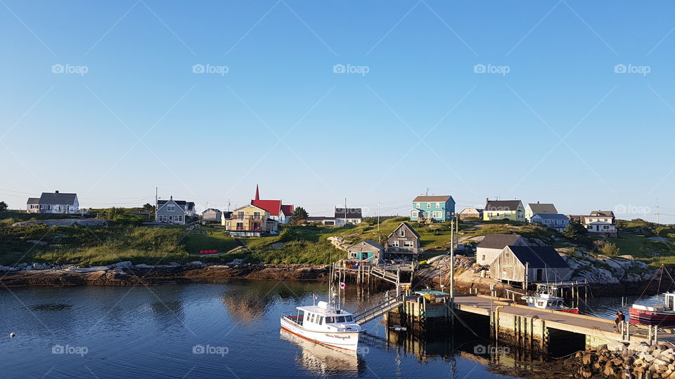 Charming Peggy's cove village at sunset. Novia-Scotia, Canada