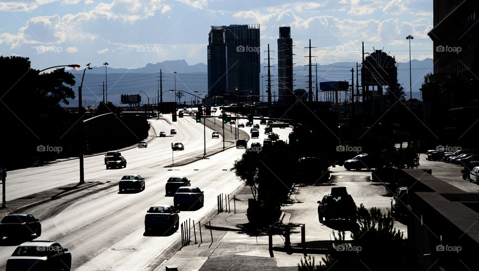 A backlit view of Las Vegas