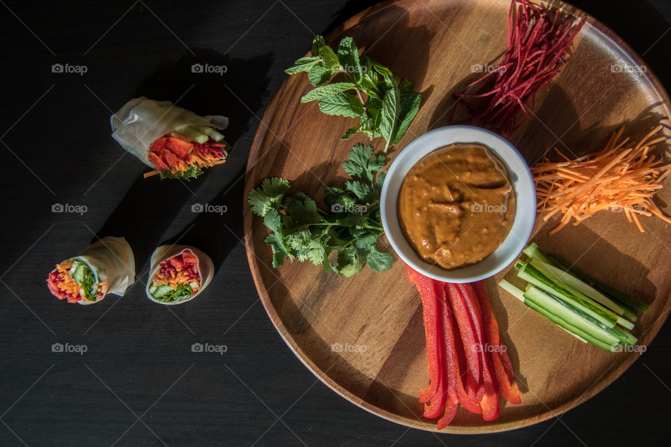 Flat lay summer rolls