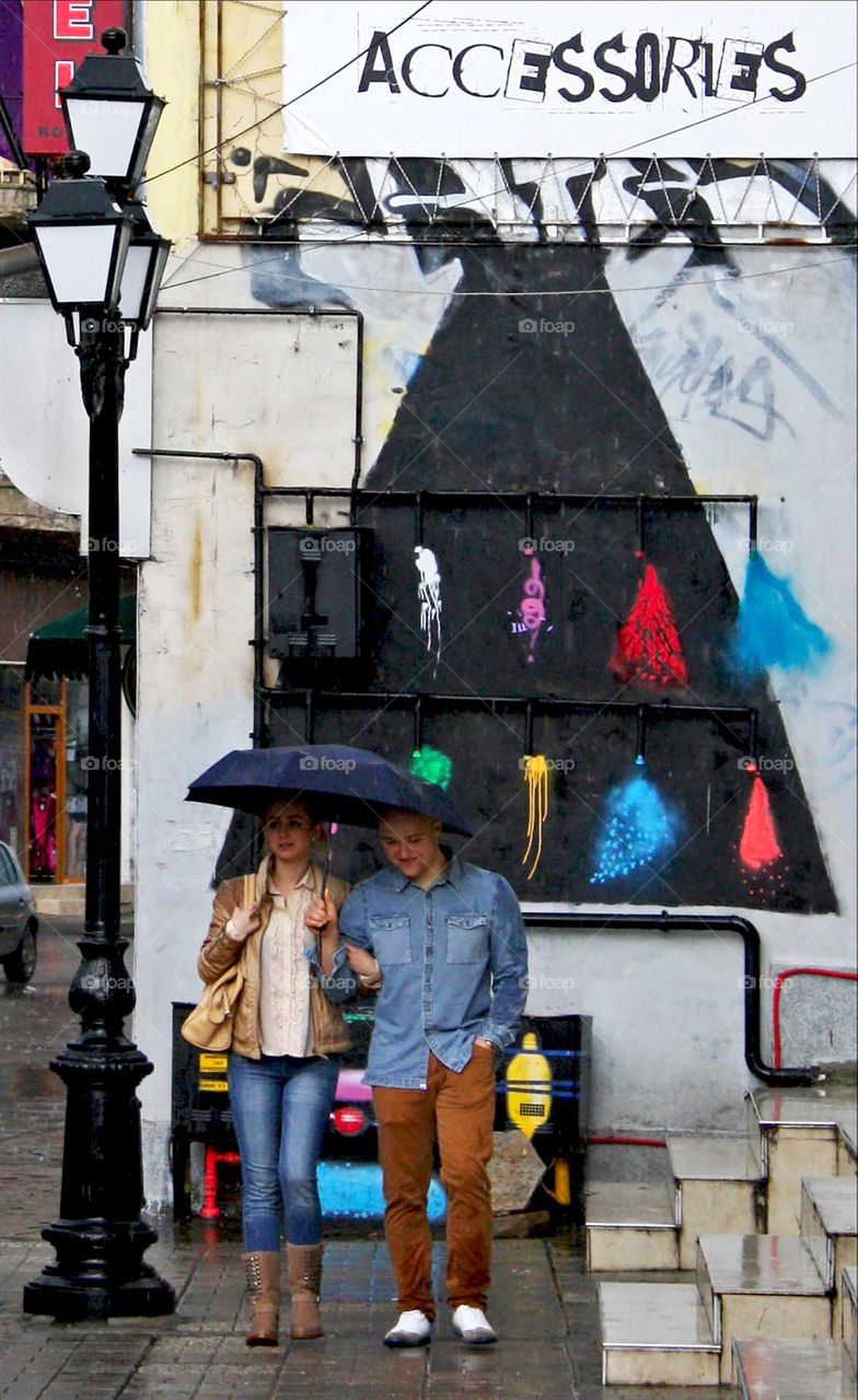 Colorful rain street art