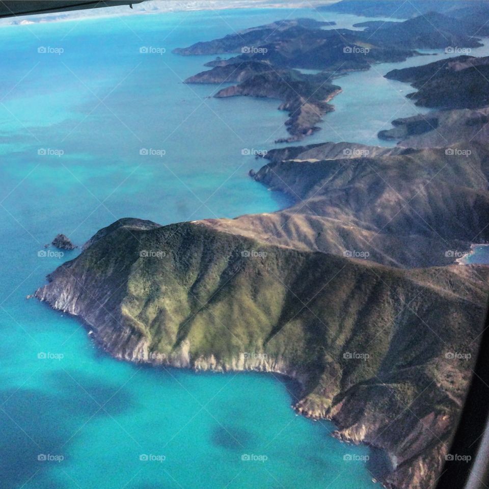 Marlborough Sounds from above.