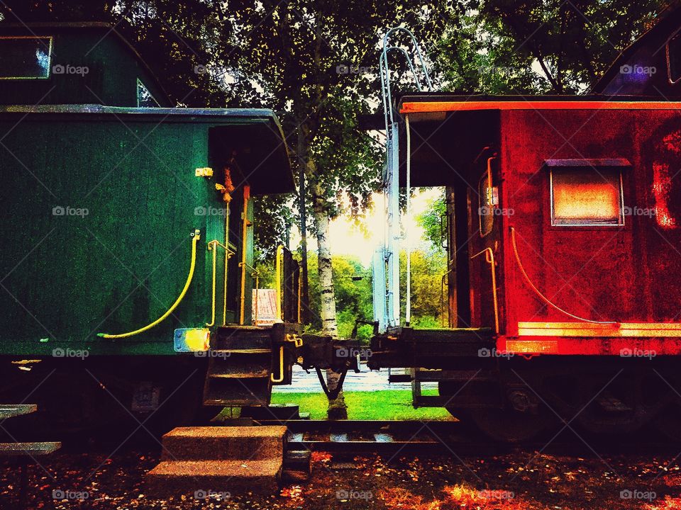 Train yard.. Colorful caboose.