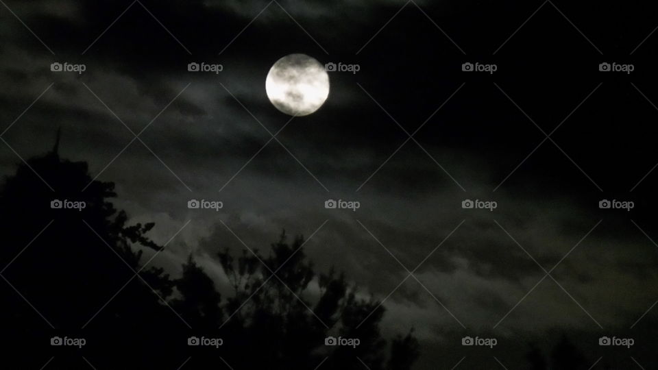 full moon behind the clouds