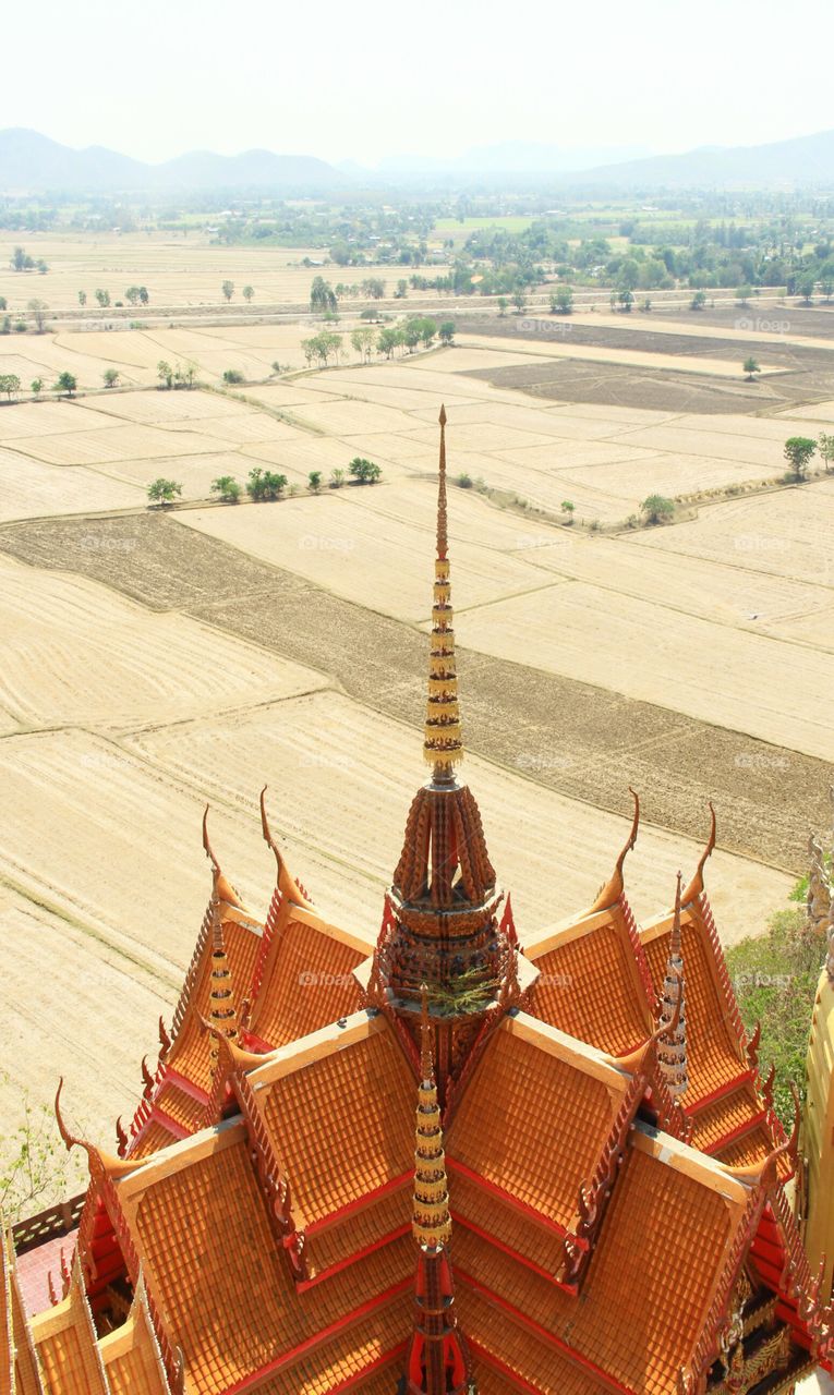 Temple roof and view bird eye. View bird eye