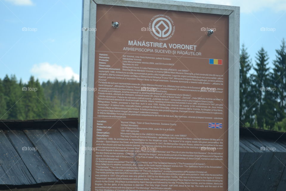 Voroneț Monastery Sign