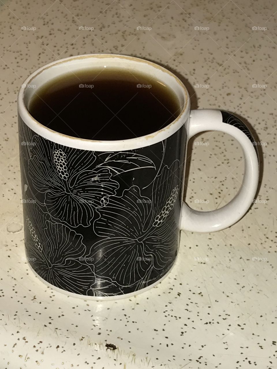 Black coffee in a mug. Good coffee. Good mug. It is all good for one’s pleasure.