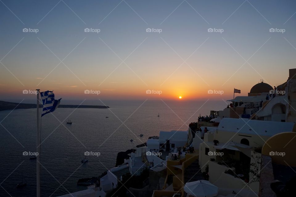 Stunning sunset in Oia, Santorini, Greece