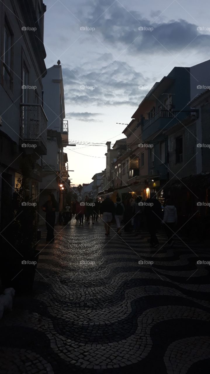 Streets of Cascais, Portugal at dusk
