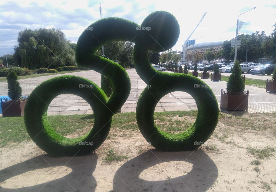 sports figure people bike Olympics street art landscape in the Minsk city Belarus