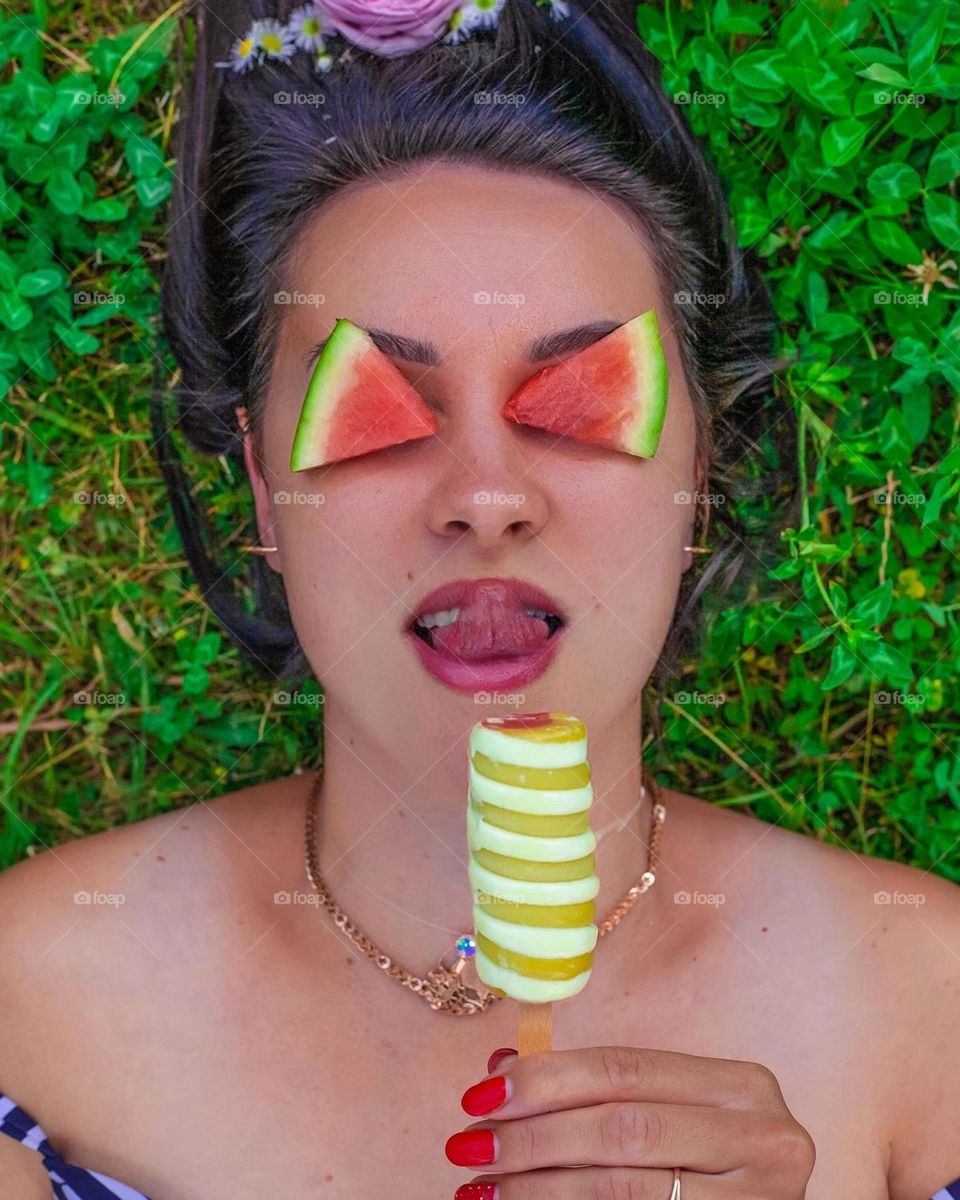 Ice cream with watermelon sunglasses 