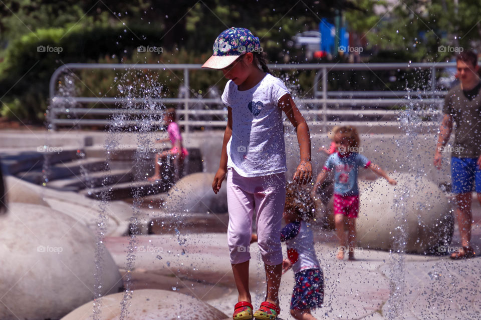 Splash pad on a hot summer day