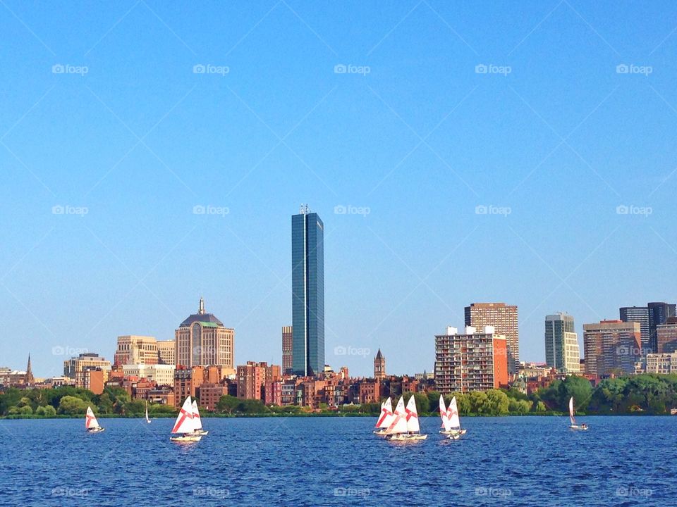 Sailboat around Boston. A race of sailboats around Boston 