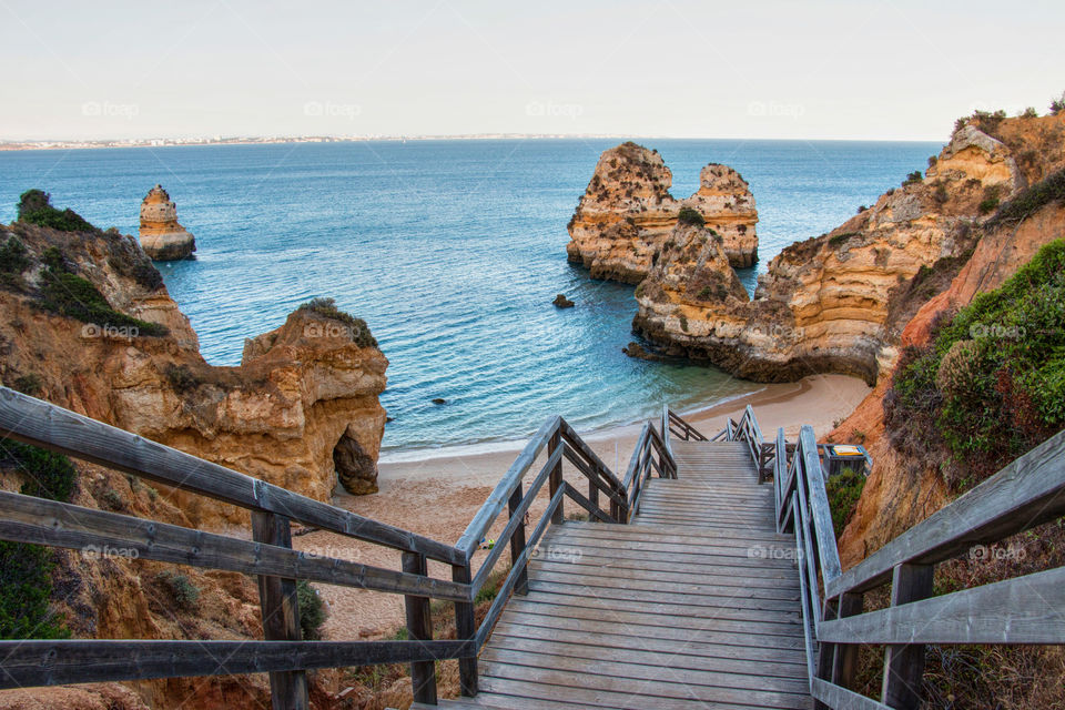 Wooden stairs on beach