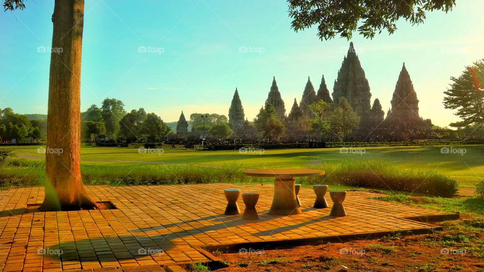 Sunset at Prambanan temple near Jogjakarta, Indonesia