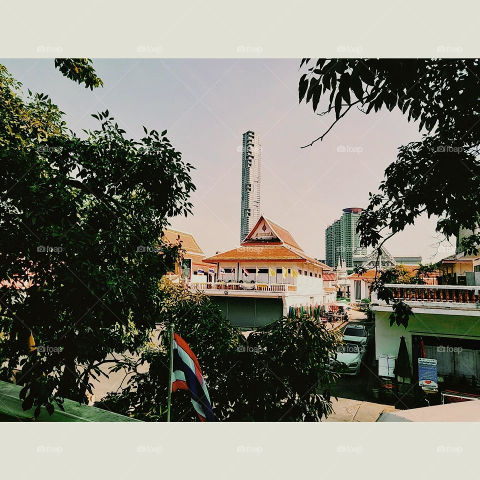 Exterior atmosphere of a Thai temple in Bangkok.
