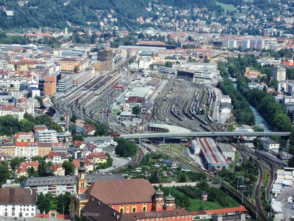 High angle view of innsbruck railway station