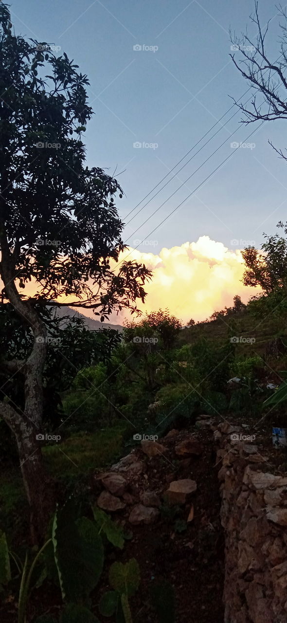 Beauty of evening descending down the hills