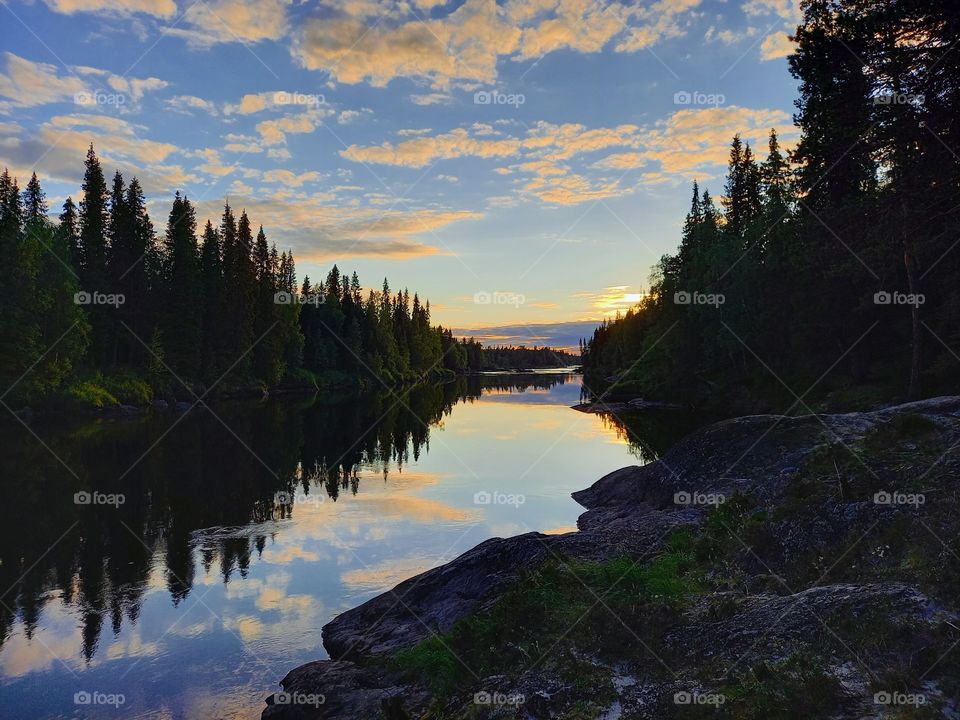 Forest landscape with river. Karelian region, Russia🌳🌲 Sunset 🌄