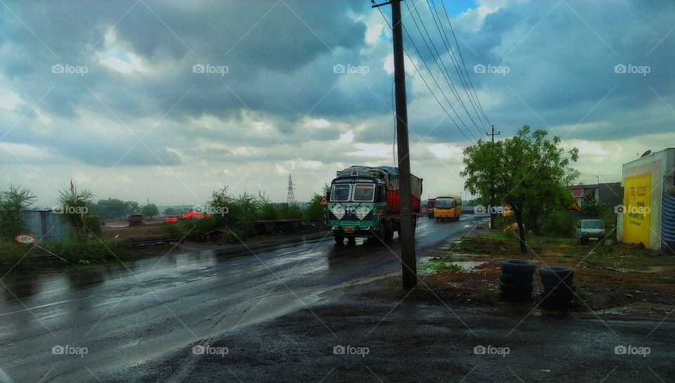 rainyday
trucks
karnataka
roads
wet climate