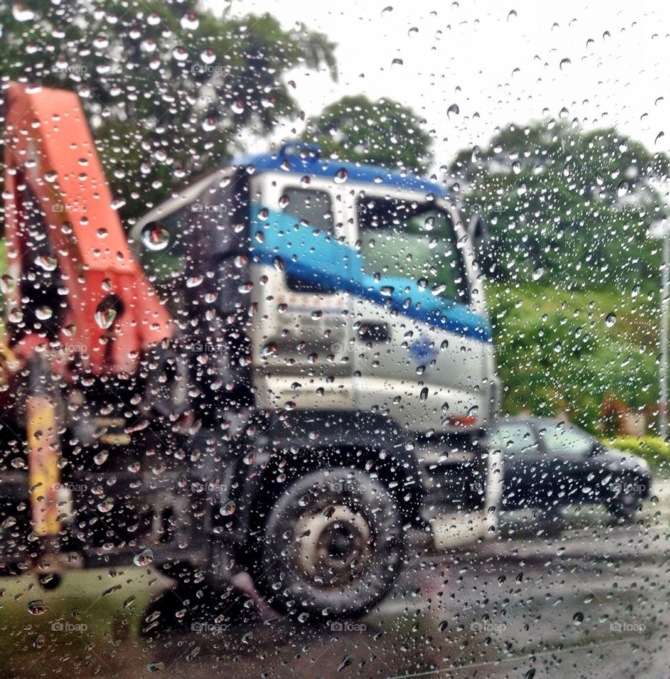 Truck under the rain