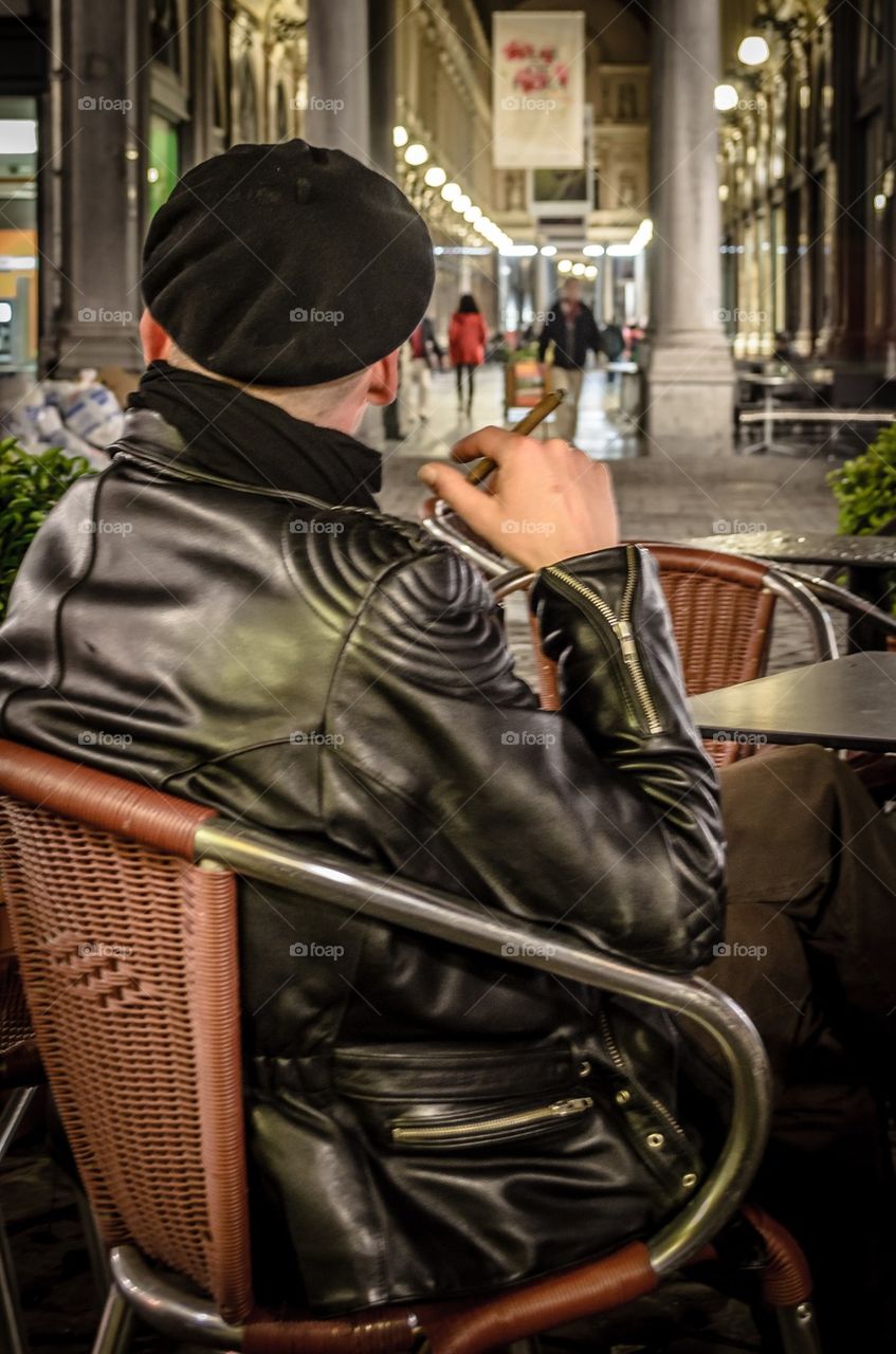 Man in Beret Smoking Cigar