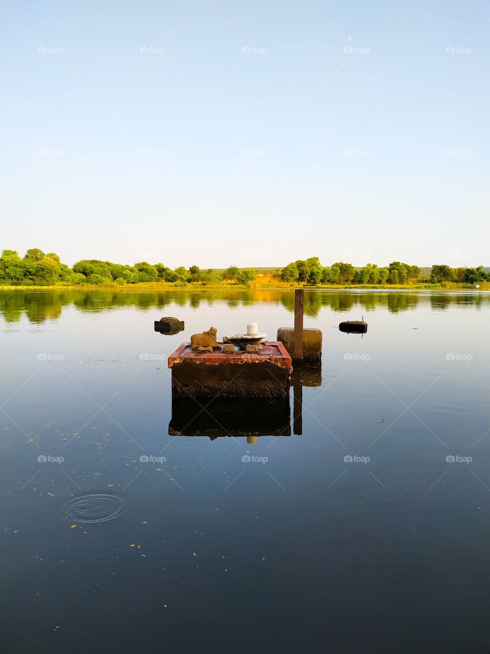 The idol of Lord Shiva inside the water of the river