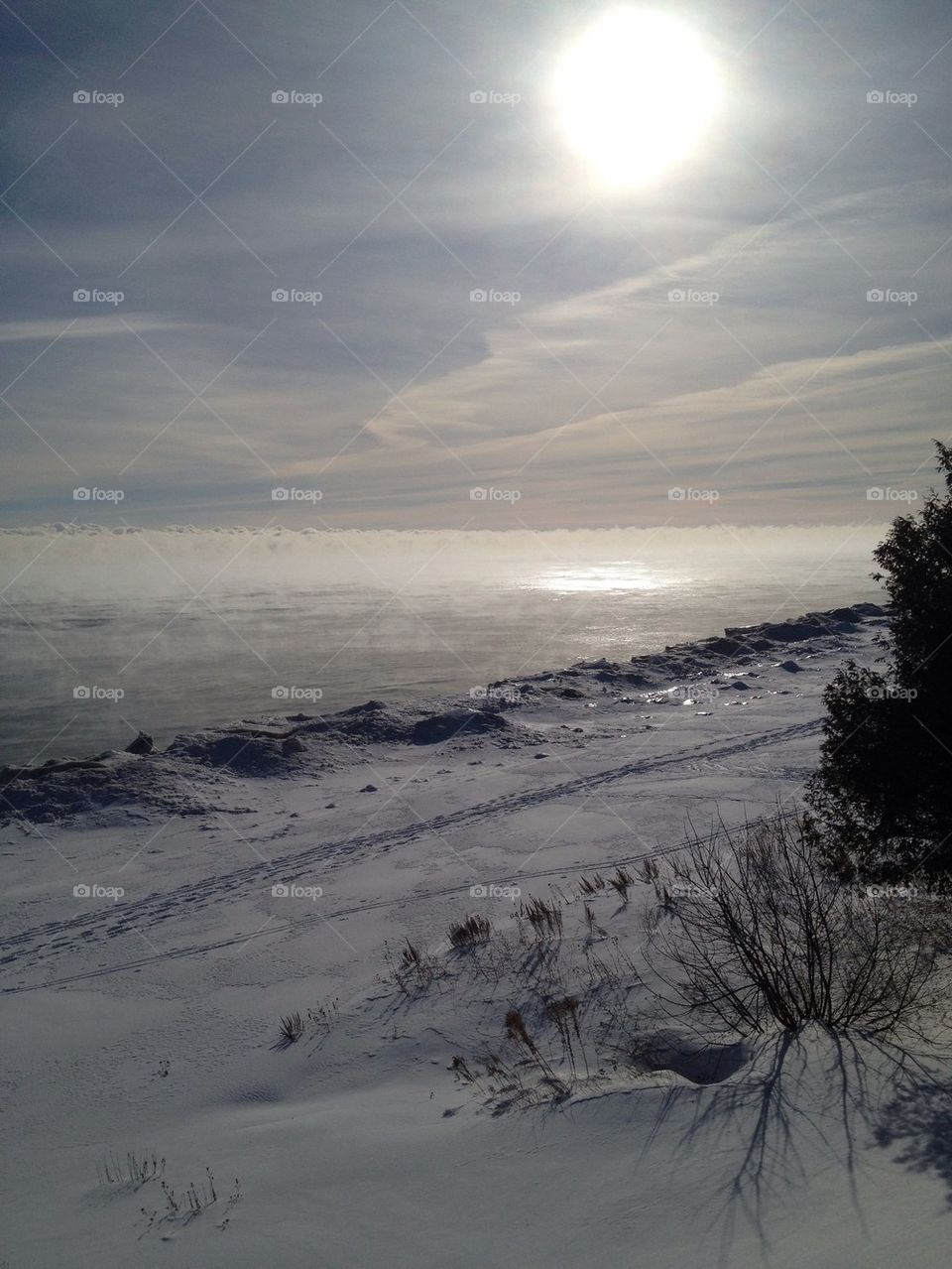 Steam rising off Lake Michigan