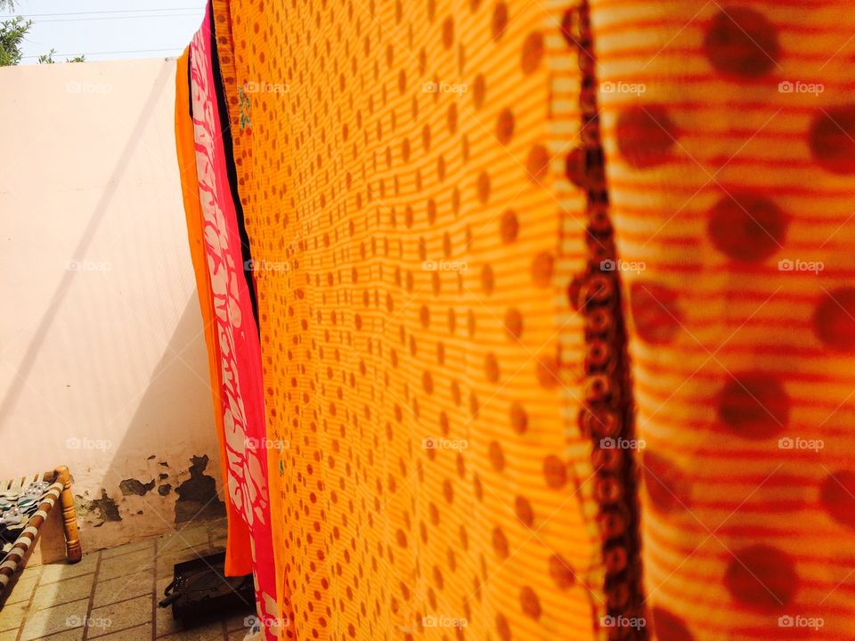 orange colour washing saree dry mood 
