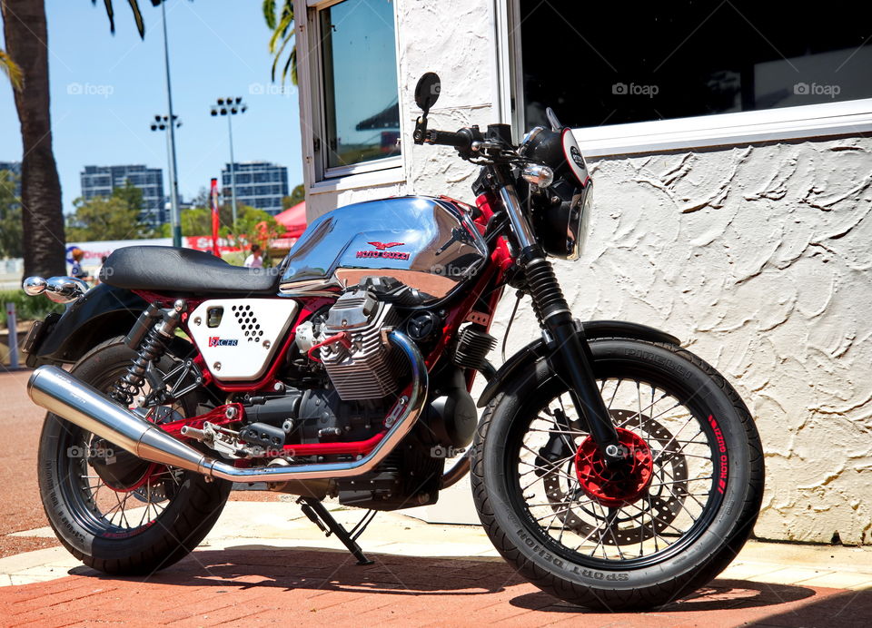 Moto guzzi motorcycle at a show in Perth Australia