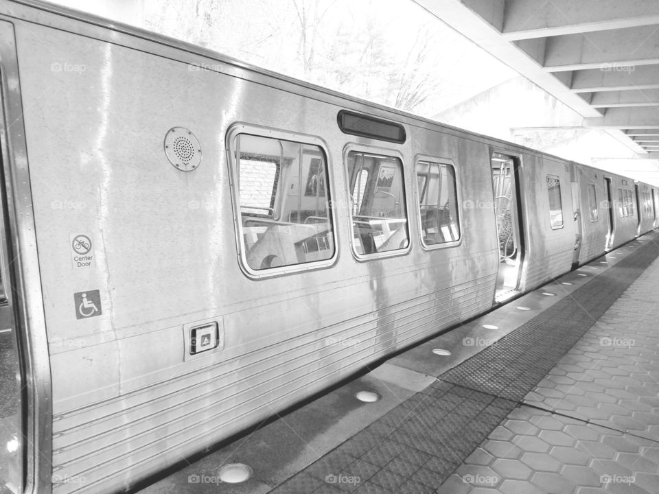Subway train in grayscale