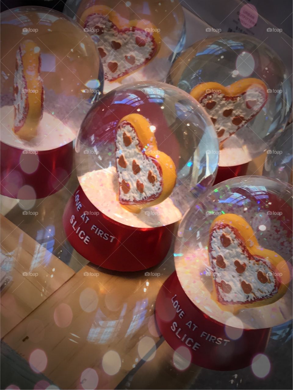 Close-up heart snow globes 