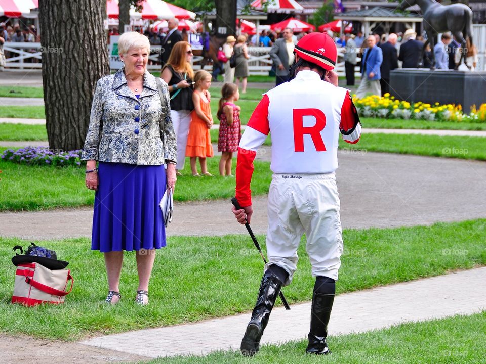 R you  a Jockey. Lovely and historic Saratoga where the best jockeys and trainers compete. Jockeys called to the post in the paddock. 