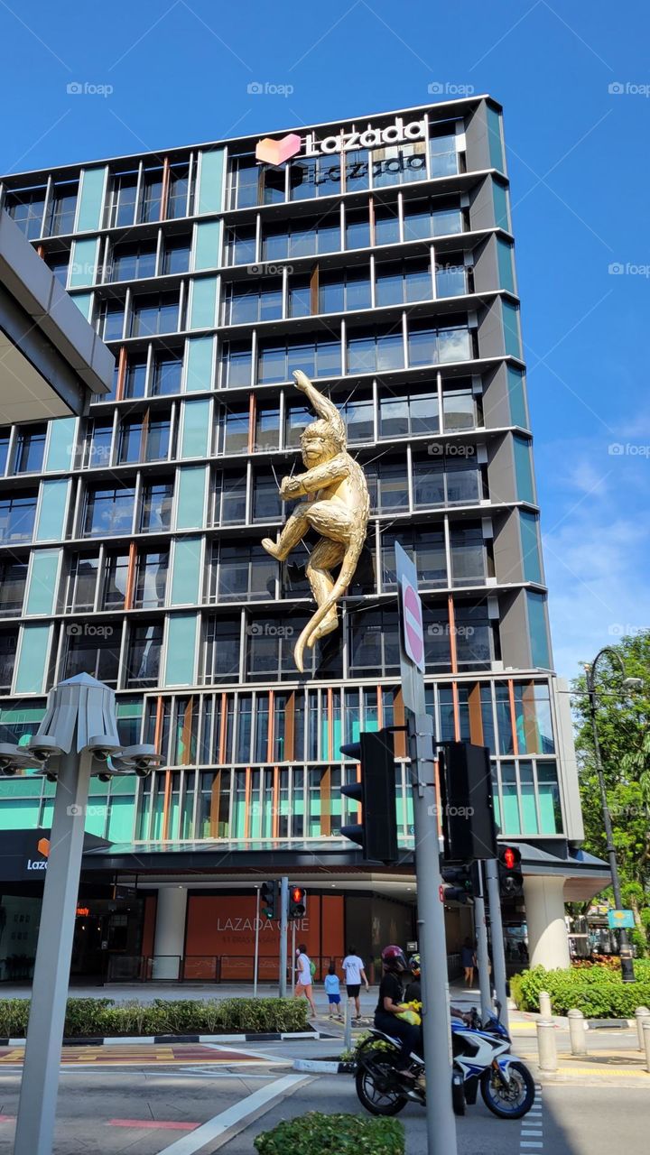 Inflatable Golden Monkey on Lazada One in Bugis Singapore. Designed by artist Lisa Roet for the Earth Day