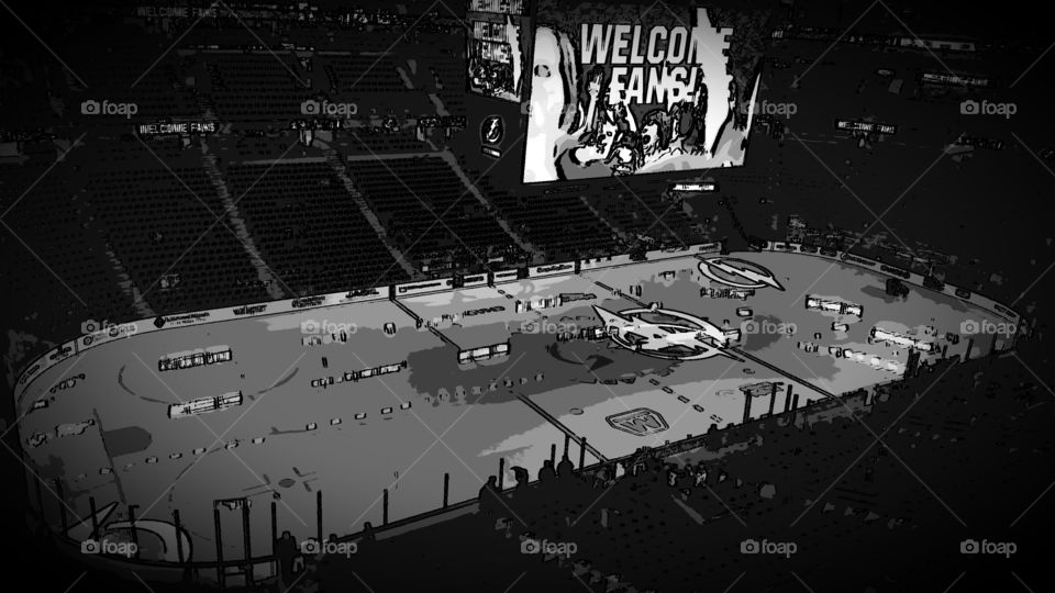 Black and White rendition of the Tampa Bay Lightning pregame ice.