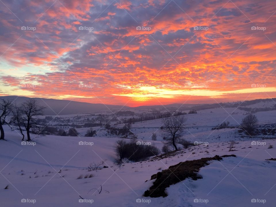 Sunset in winter with snow on the Hull