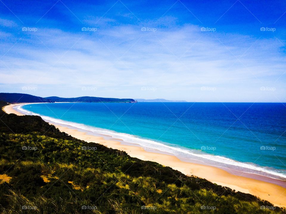 Long curvy sand. Beach at The Neck, Bruny, Tasmania