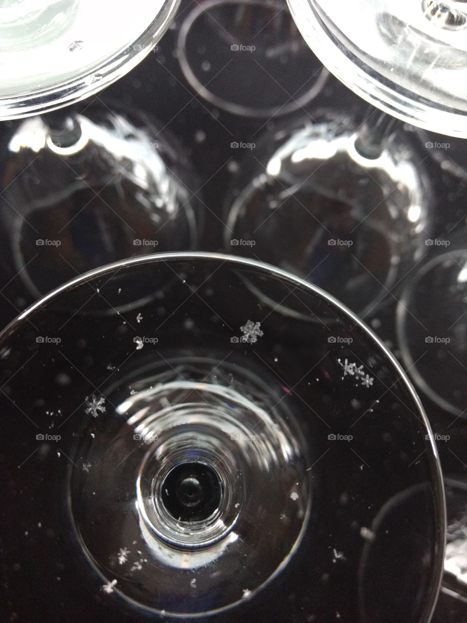 snowflakes on a wineglass