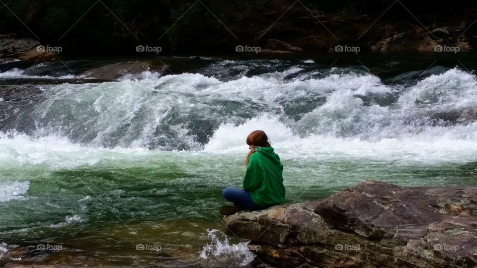 relaxing at woodall shoals on the Chattooga river, South Carolina
